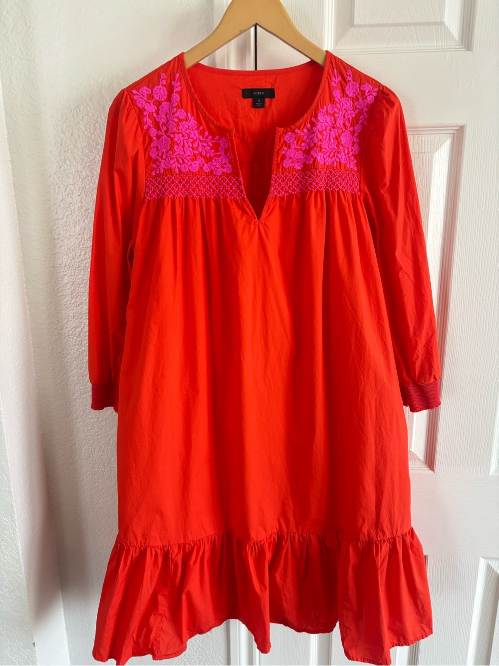 J. Crew Embroidered Popover Dress with Ruffle Hem Size S